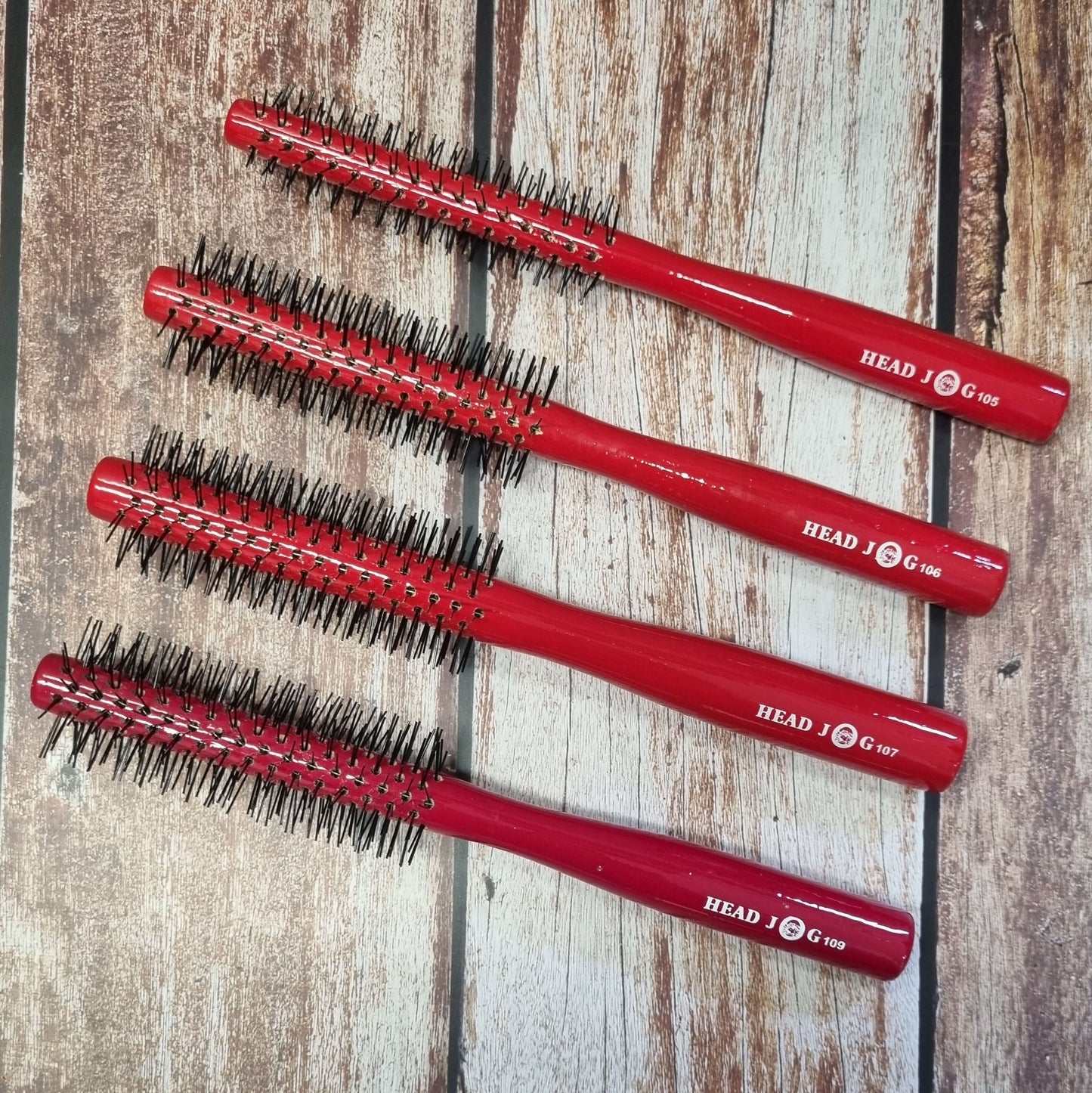 Head Jog 109 Red Wooden Round Brush 35mm (Extra Long Bristles)